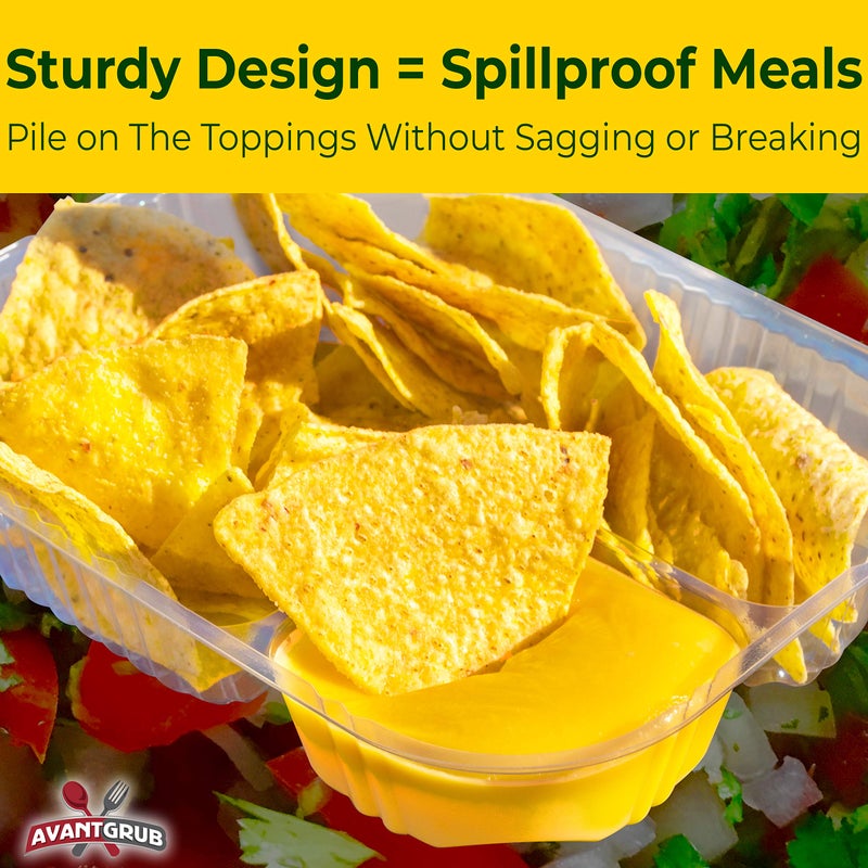 Avant Grub Anti-Spill, Large 6x8 Inch Plastic Nacho Trays 50 Pack. Reusable 2 Compartment Boats Great for Dips, Snacks, Fair Foods. Portable Nacho Chip Holders for School Carnivals, Parties, Concession Stands - Image 3